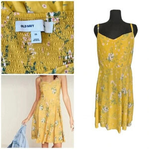 Printed Fit & Flare Cami Mini Floral Yellow Dress Plus Size XXL